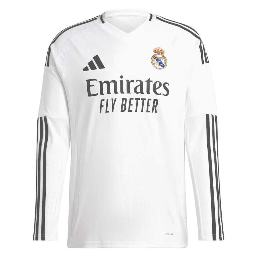 Maillot-Real-Madrid-Domicile-2024-2025-Manches-Longues-1 Maillot Real Madrid Manches Longues Homme Blanc 2024 2025 | Foot Sport – Image 1