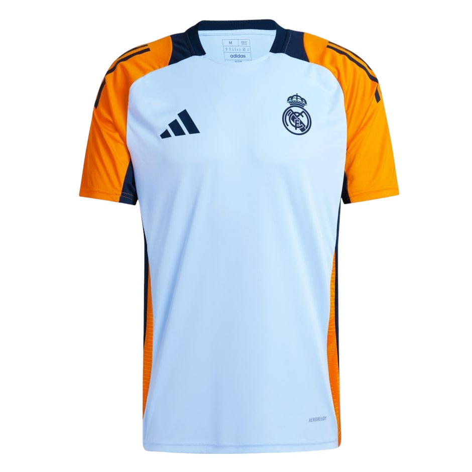 Maillot-Real-Madrid-Pre-Match-2024-2025-Trio-1 Maillot Pre Match Training Real Madrid Bleu Clair Homme/Enfant 2024 2025 | Foot Sport – Image 1