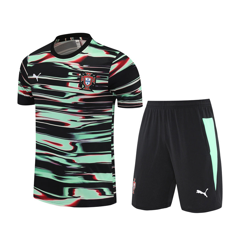 maillot-short-training-portugal-homme-25-26-vert-noir Maillot Short Portugal Training Noir Homme/Enfant 2025 2026 | Foot Sport – Image 1
